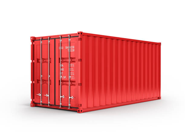 istock Red cargo shipping container without inscription on white background 3d 910422742