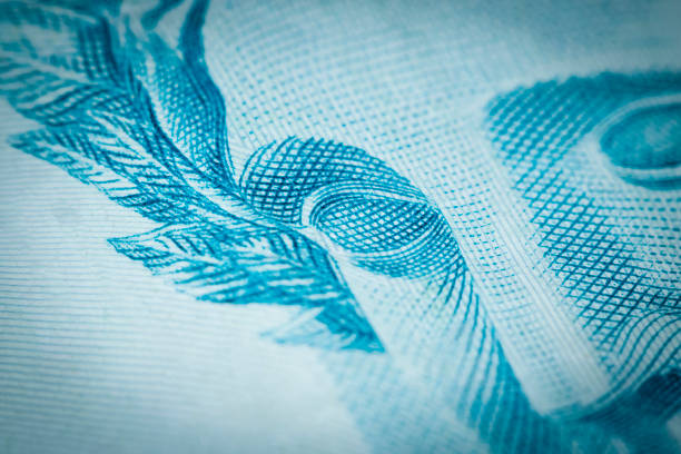 Super macro closeup on Brazilian money one hundred bill stock photo