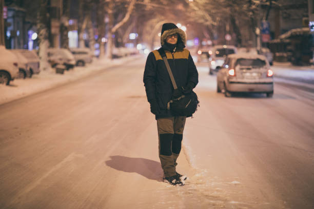 istock Night city walk on snow 910431656