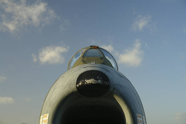 Front View Turbine Air Intake - Flying War Plane (F-86)  jet intake stock pictures, royalty-free photos & images