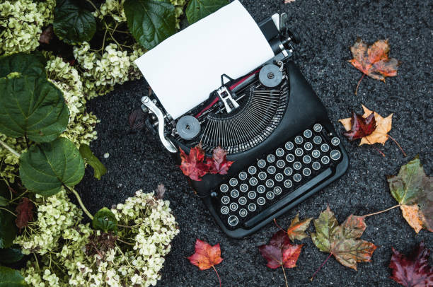 Vintage typewriter in on autumn background