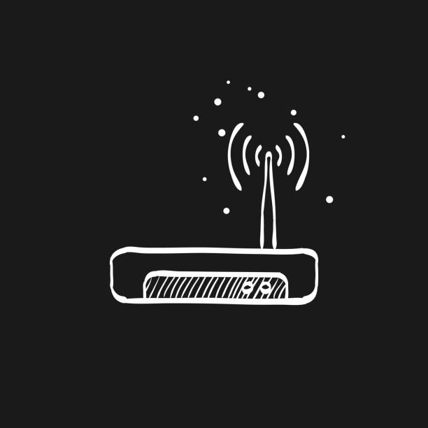 Sketch icon in black - Router internet Internet router icon in doodle sketch lines. Connection data networking WiFi computer switching places illustrations stock illustrations