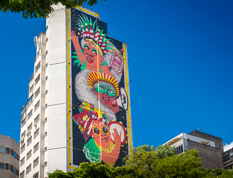 Mural by Spanish Artist, Marina Capdevila, in honour of the local Belo Horizonte, Minas Gerais, Brazil carnaval