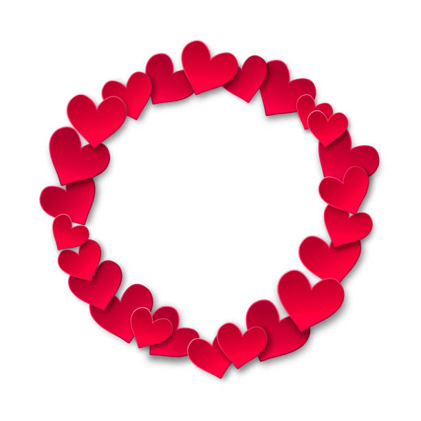 istock Valentine's Day abstract background with paper art origami style hearts frame. Pink hearts border isolated on white. Vector illustration 910444970