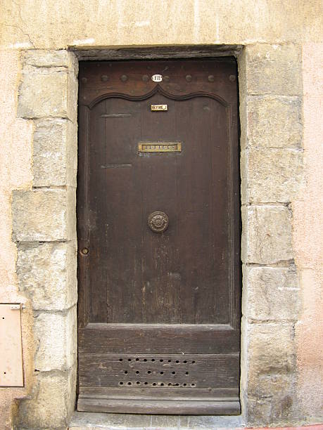 Old wooden door (dark brown) stock photo