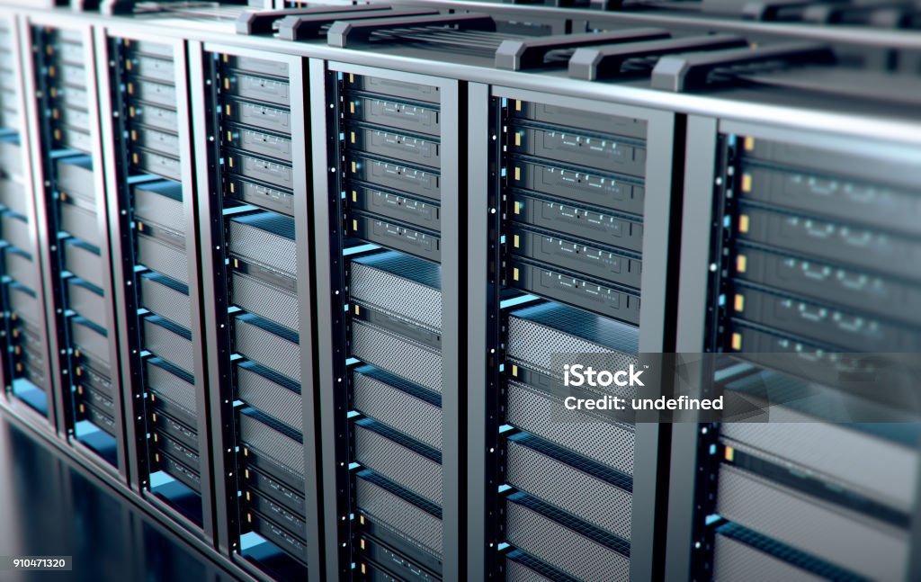 Server room or server computers.3d rendering. Network Server Stock Photo