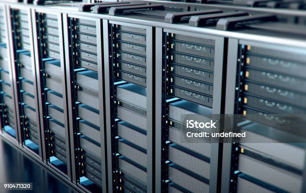 Server Room Or Server Computers3d Rendering Stock Photo - Download Image Now - Network Server, Data, Technology