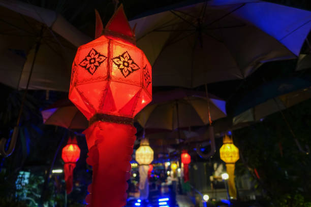 istock lamp with colorful at the outdoor 910471664