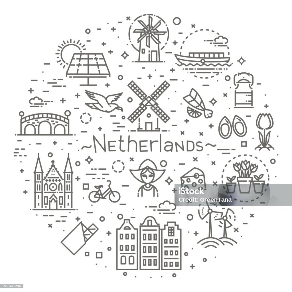 Ensemble d’icônes plat Holland - clipart vectoriel de Pays-Bas libre de droits
