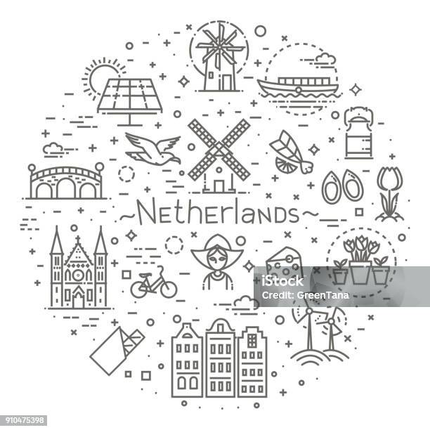 Ensemble Dicônes Plat Holland Vecteurs libres de droits et plus d'images vectorielles de Pays-Bas - Pays-Bas, Icône, Amsterdam