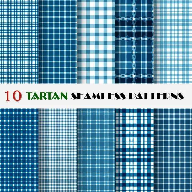 Vector illustration of Blue Plaid Seamless Patterns Collection