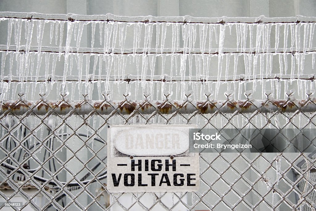 Irony-Icy Danger High Voltage  Barbed Wire Stock Photo