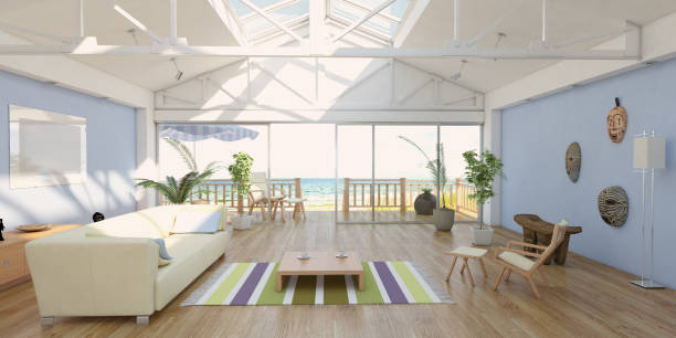 istock Cozy Home Interior At Seashore With Sea View 910481814