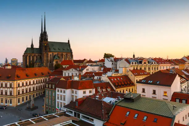 Old town of Brno as seen from the town hall tower.