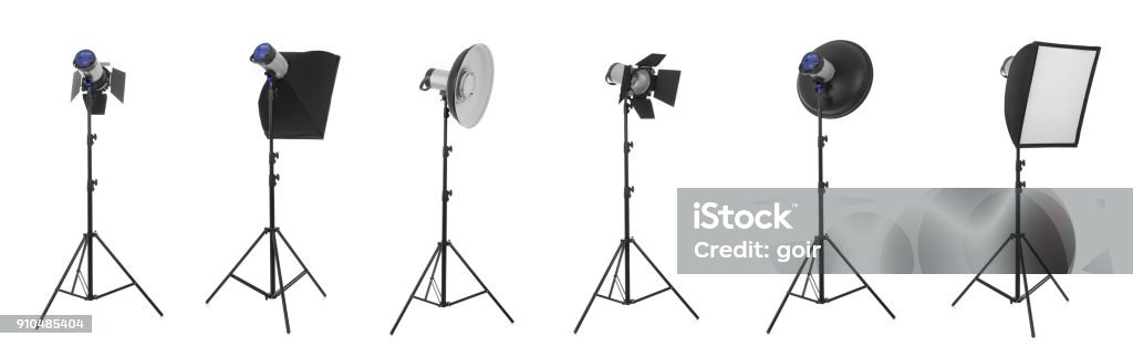 Studio lights Studio lights on white background Lighting Equipment Stock Photo