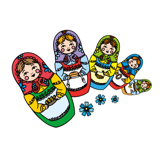 illustrazioni stock, clip art, cartoni animati e icone di tendenza di bambola matrioshka russa - russian nesting doll doll russia decoration