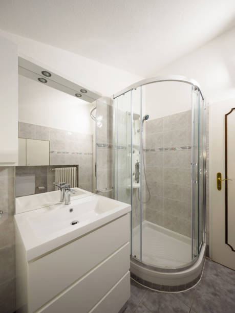 istock Bathroom with tiles and a large shower. 910500076