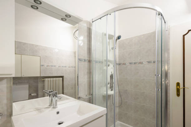 istock Bathroom with tiles and a large shower. 910500130