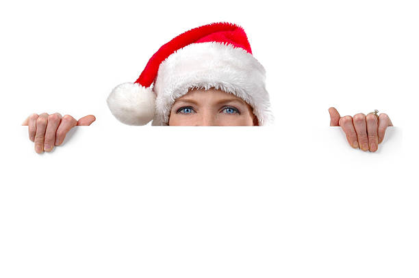 istock Woman with Santa's hat holding blank sign 91050221