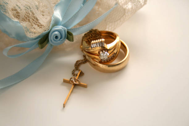 istock Christian Wedding: Unity Cross and Rings with Blue Garter 91050464