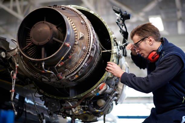 Aircraft mechanic in the hangar