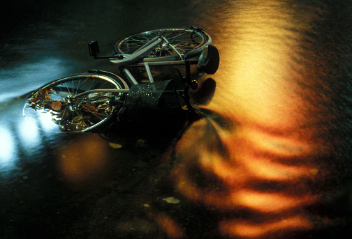 An abandoned Japanese bike in a Tokyo, Japan creek.