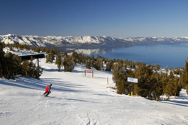 Skiing in Nevada at Lake Tahoe stock photo