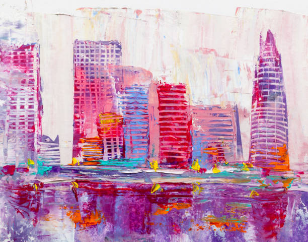 istock Abstract painting of urban skyscrapers. 910528640