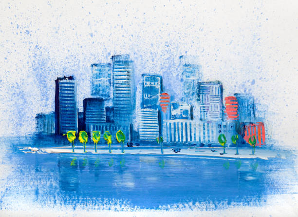 istock Abstract painting of urban skyscrapers. 910528818