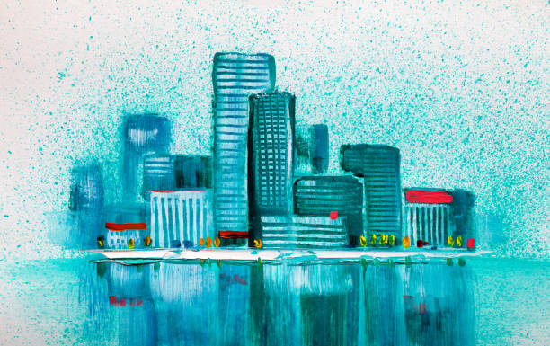 istock Abstract painting of urban skyscrapers. 910528924