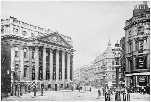 Antique photograph of World's famous sites: Mansion house and Queen Victoria Street, London, England