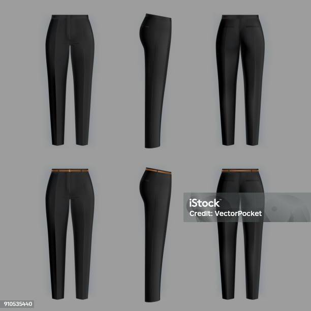 Vector Realistic Formal Trousers For Women Stock Illustration - Download Image Now - Pants, Black Color, Women
