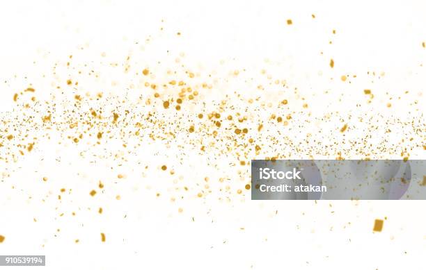 Waving Golden Glitter And Confetti Stock Photo - Download Image Now - Gold - Metal, Gold Colored, Glittering