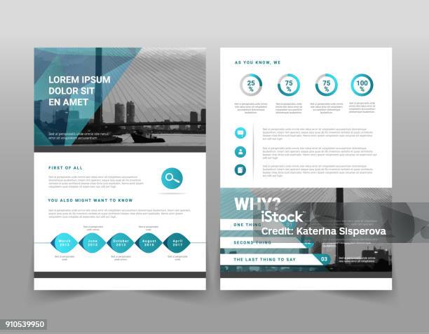 Vector Modern Blue Geometric Business Brochure Or Leaflet Infographic Template Stock Illustration - Download Image Now