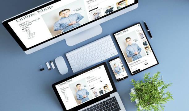istock top view blue devices online shop 910542694
