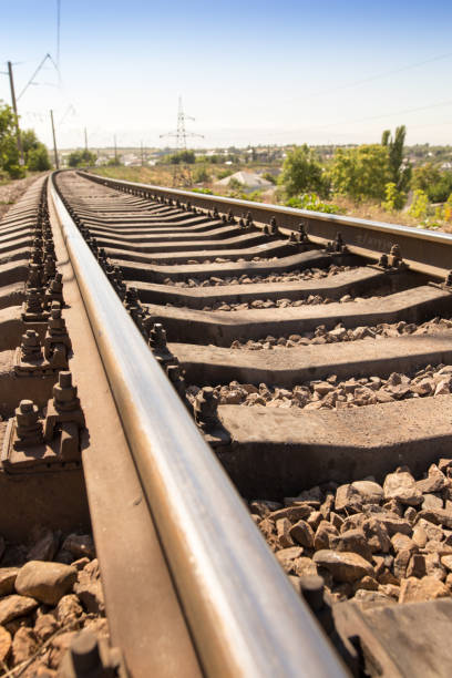 istock Old rusty metal sleepers on the railway 910543198