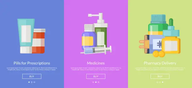 Vector illustration of Vector online pharmacy template for buying medicines