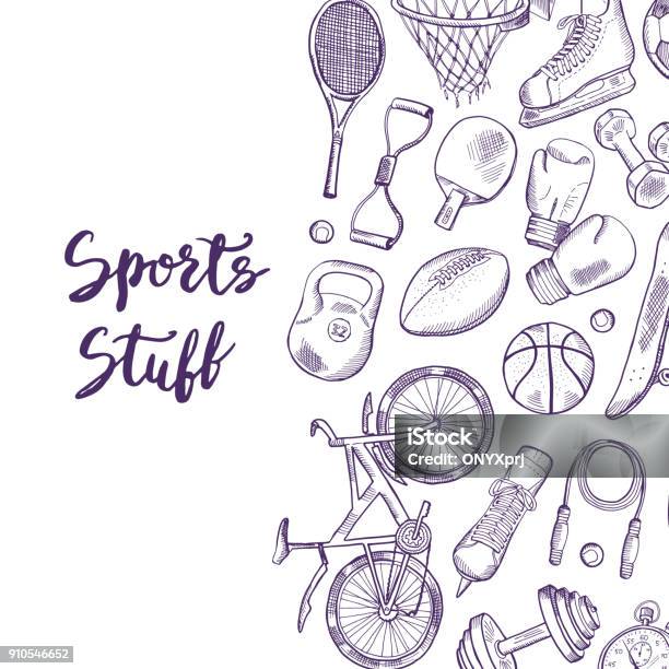 Vector Hand Drawn Sports Equipment Stock Illustration - Download Image Now - Sport, Drawing - Art Product, Exercising