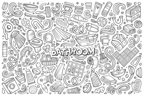 벡터 욕실 개체의 동부 표준시 - hygiene bathtub symbol toothbrush stock illustrations
