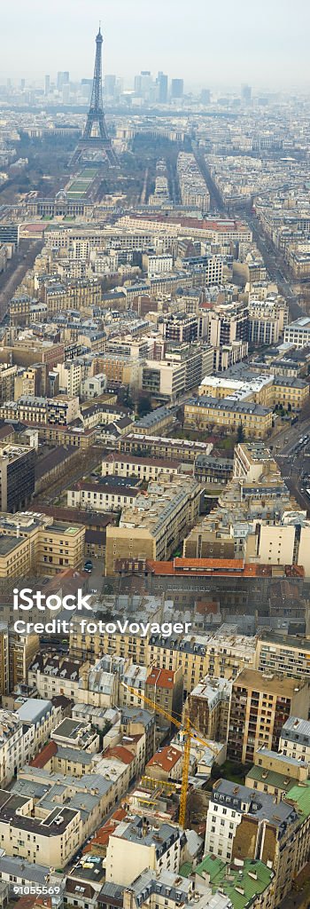 Eiffel Tower, avenues and rooftops, Paris  Aerial View Stock Photo