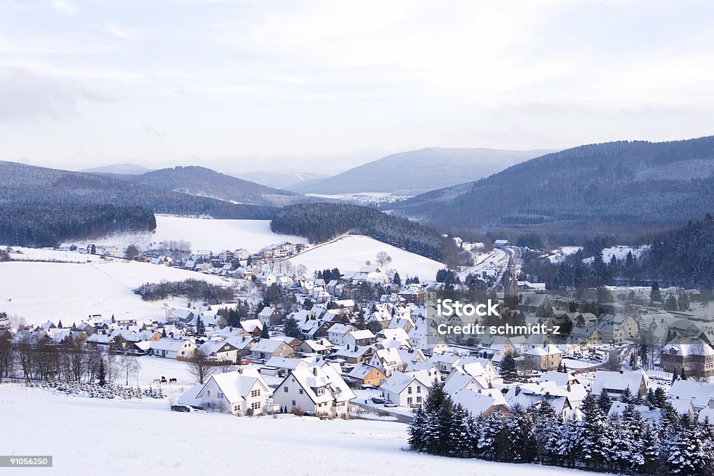 Village avec de la neige en hiver - Photo de Arbre libre de droits
