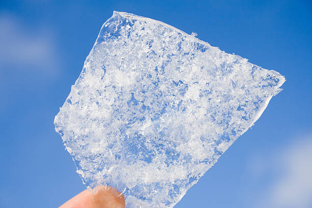 istock bit of ice in hand on blurred sky background 91056404