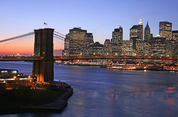 Brooklyn Bridge, New York Skyline At Dusk stock photo