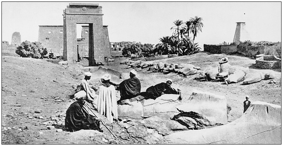 Antique photograph of World's famous sites: Avenue of Sphinxes, Karnak, Egypt