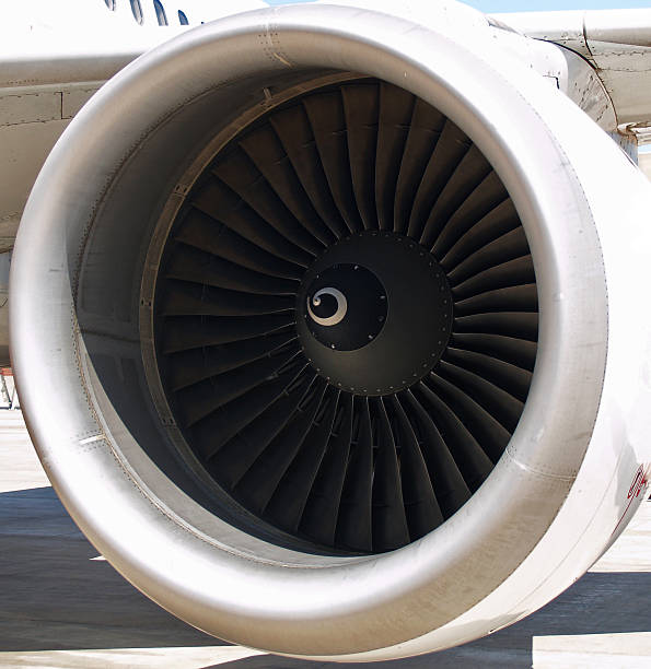 istock Close up of the fan blades inside a jet engine 91057559