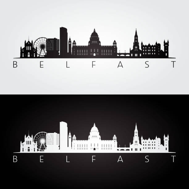 Belfast skyline and landmarks silhouette, Belfast skyline and landmarks silhouette, black and white design, vector illustration. belfast stock illustrations