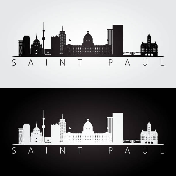 Saint Paul usa skyline and landmarks silhouette, Saint Paul usa skyline and landmarks silhouette, black and white design, vector illustration. minnesota stock illustrations