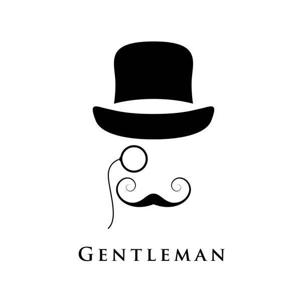 레트로 신사 모자, 접 안 렌즈 및 아름 다운 수염. - black bowler man stock illustrations