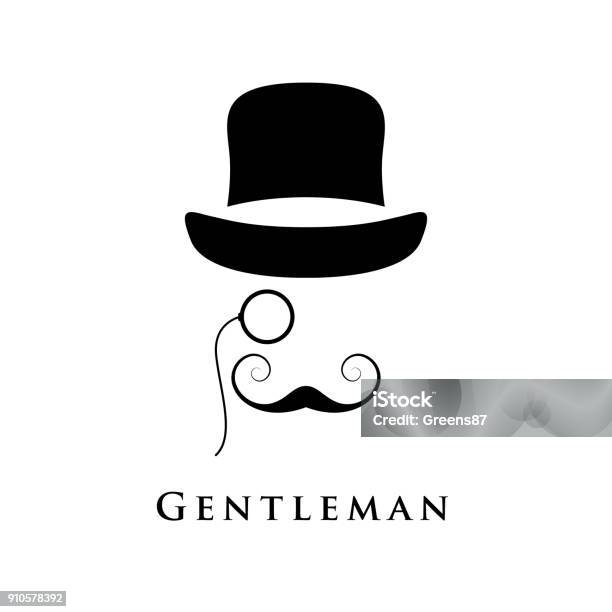 Retro Gentleman With Hat An Eyepiece And Beautiful Mustache Stock Illustration - Download Image Now