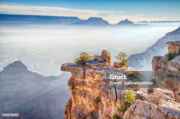 Sunrise Through The Fog In The Grand Canyon Arizona Stock Photo - Download Image Now